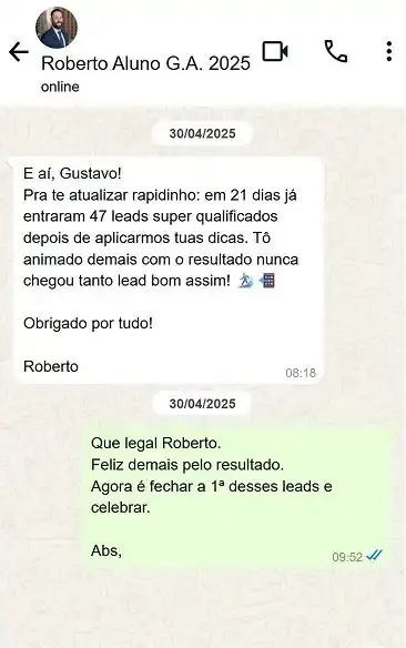 Print do WhatsApp do aluno Roberto